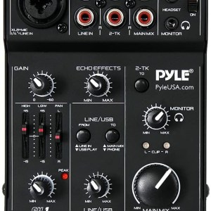 Pyle USB Audio Mixer DJ Controller - 3 Channel USB Mixer Sound Audio Recording Interface with XLR and 3.5 mm Microphone