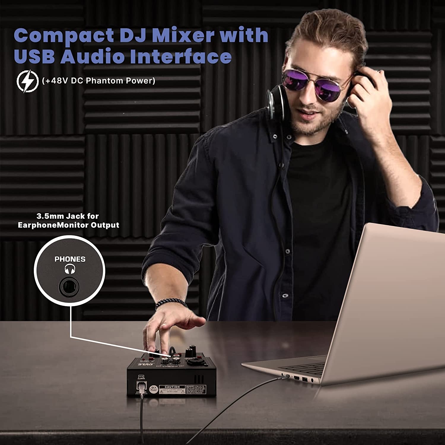 Professional Wireless DJ Audio Mixer - 2-Channel Bluetooth DJ Controller Sound Mixer w/ USB Audio Interface, RCA In, Combo Jack - Image 7