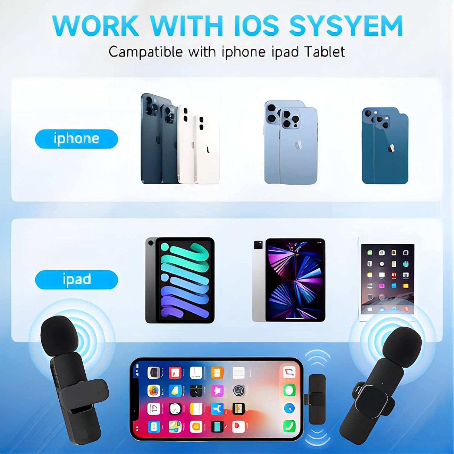 PQRQP 2 Pack Wireless Lavalier Microphone for iPhone iPad,Wireless Microphones,Professional Wireless Microphone,Plug-Play - Image 7