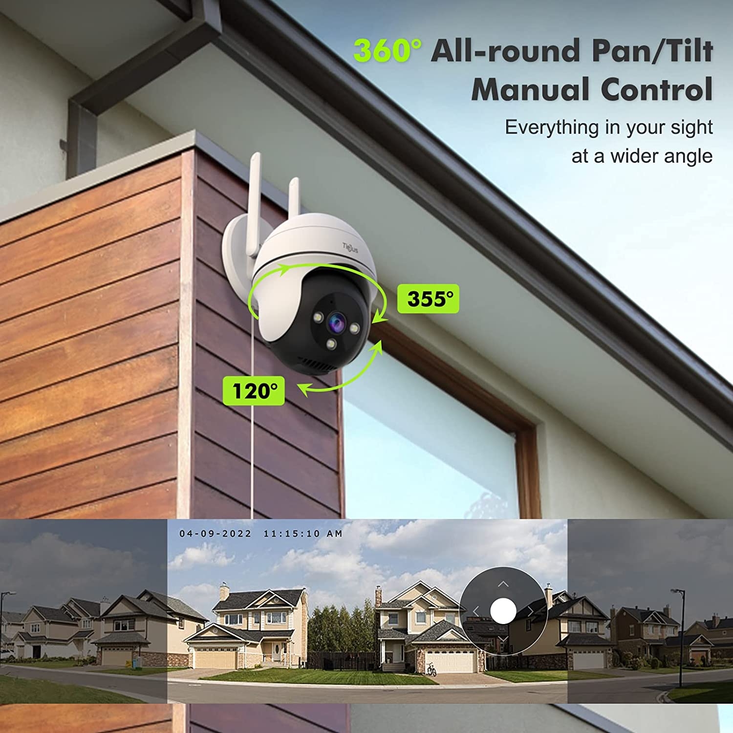 TIEJUS Security Camera Outdoor, 2K Outdoor Security Cameras with 360° PTZ, 2.4G WiFi Wired Home Surveillance Camera, 24/7, 3MP - Image 2