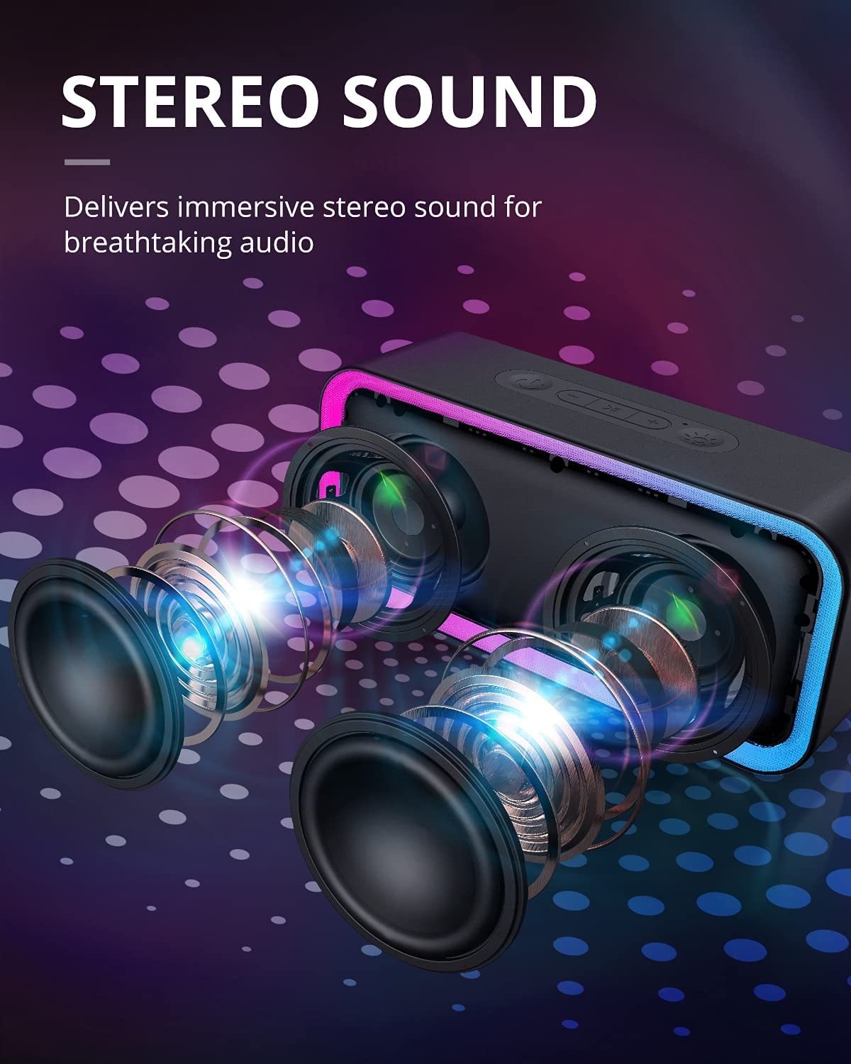 Kunodi Bluetooth Speaker, Bluetooth 5.0 Wireless Portable Speaker with 10W Stereo Sound, Party Speakers with Ambient RGB - Image 3