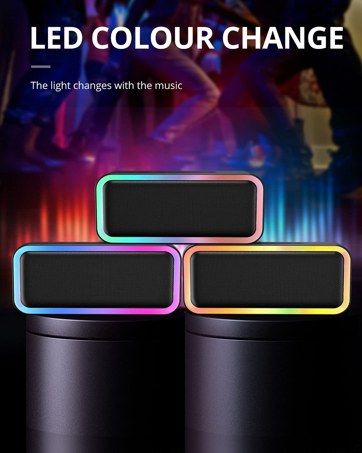 Kunodi Bluetooth Speaker, Bluetooth 5.0 Wireless Portable Speaker with 10W Stereo Sound, Party Speakers with Ambient RGB - Image 2