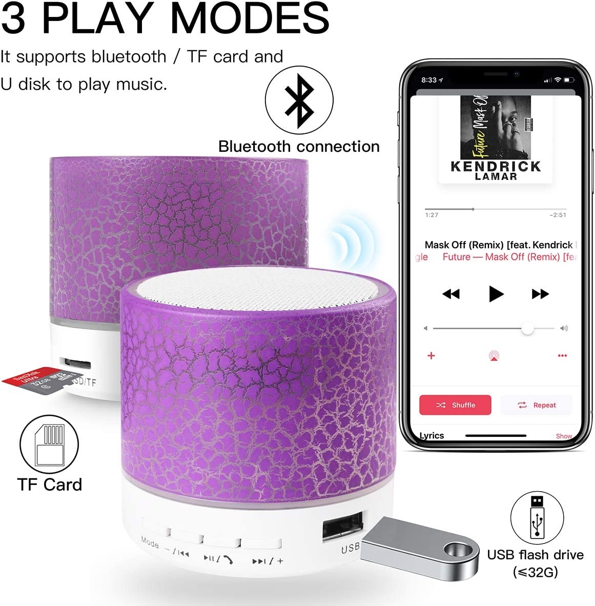 Portable Wireless Mini Bluetooth Speaker,AICase Super Bass Stereo Rechargeable Speaker with LED Lights - Image 24