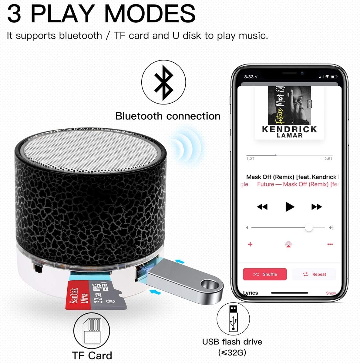 Portable Wireless Mini Bluetooth Speaker,AICase Super Bass Stereo Rechargeable Speaker with LED Lights - Image 32