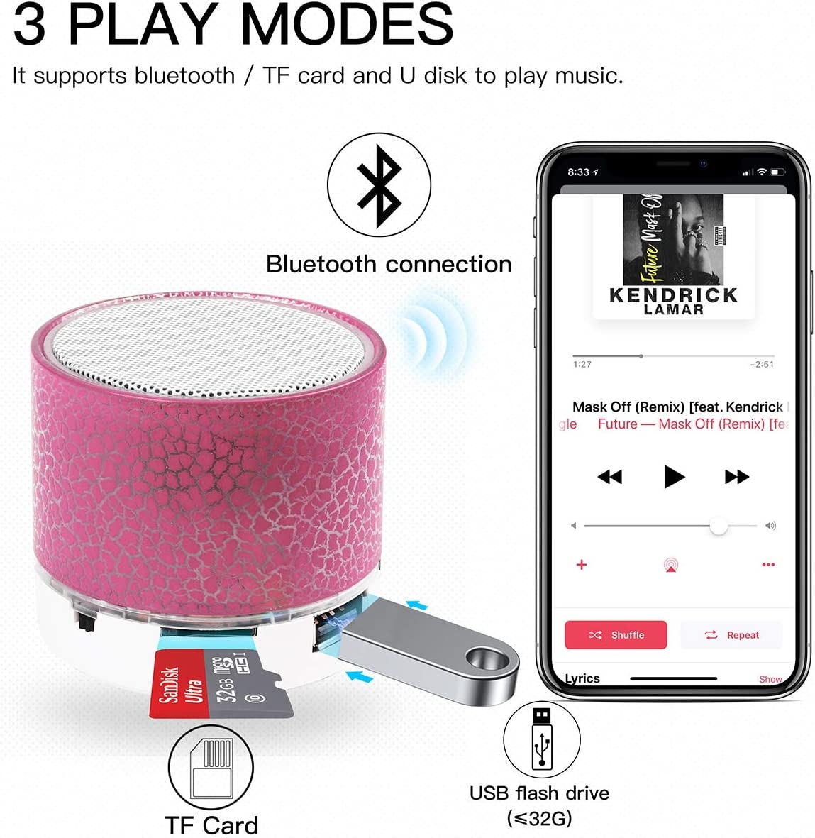 Portable Wireless Mini Bluetooth Speaker,AICase Super Bass Stereo Rechargeable Speaker with LED Lights - Image 3
