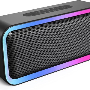 Kunodi Bluetooth Speaker, Bluetooth 5.0 Wireless Portable Speaker with 10W Stereo Sound, Party Speakers with Ambient RGB