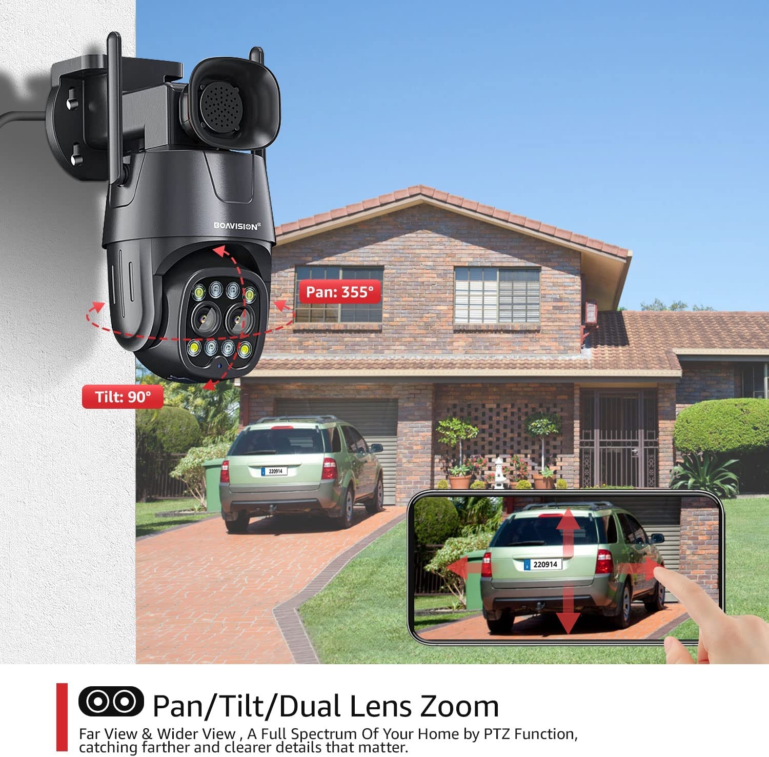 BOAVISION 2K Security Cameras Wireless Outdoor,360° View Dual Lens PTZ WiFi IP Camera Home Security Outdoor AI Human Tracking - Image 2