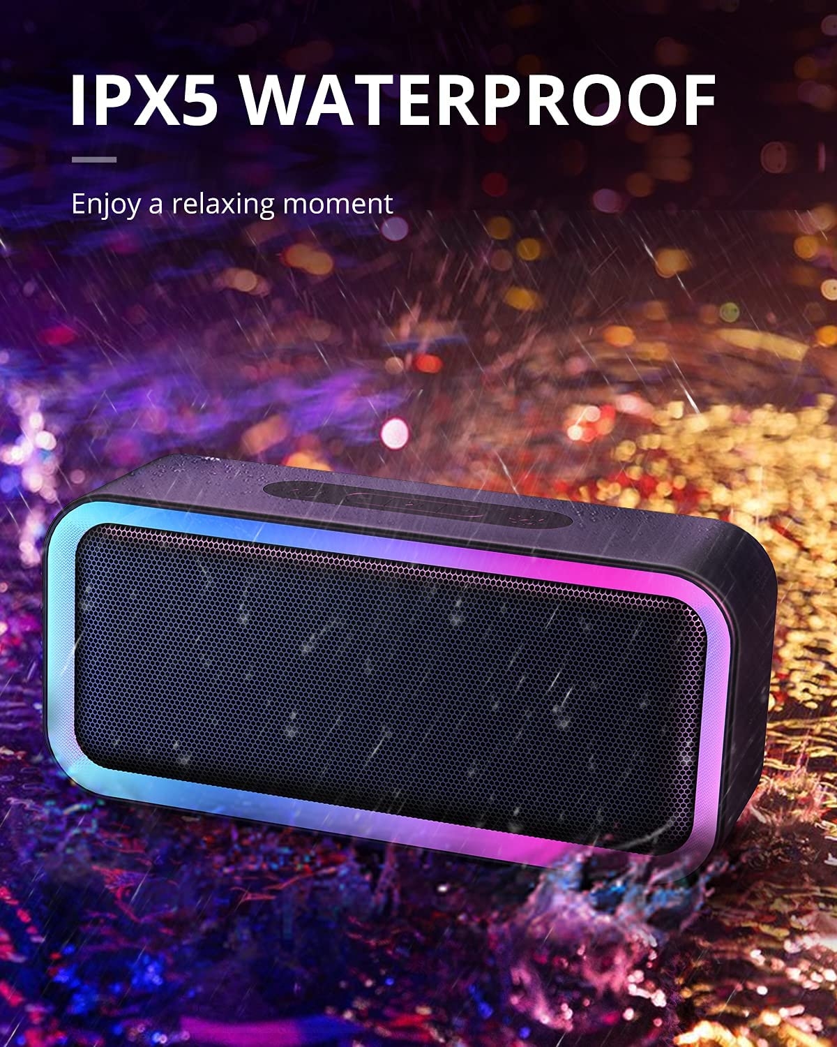 Kunodi Bluetooth Speaker, Bluetooth 5.0 Wireless Portable Speaker with 10W Stereo Sound, Party Speakers with Ambient RGB - Image 4