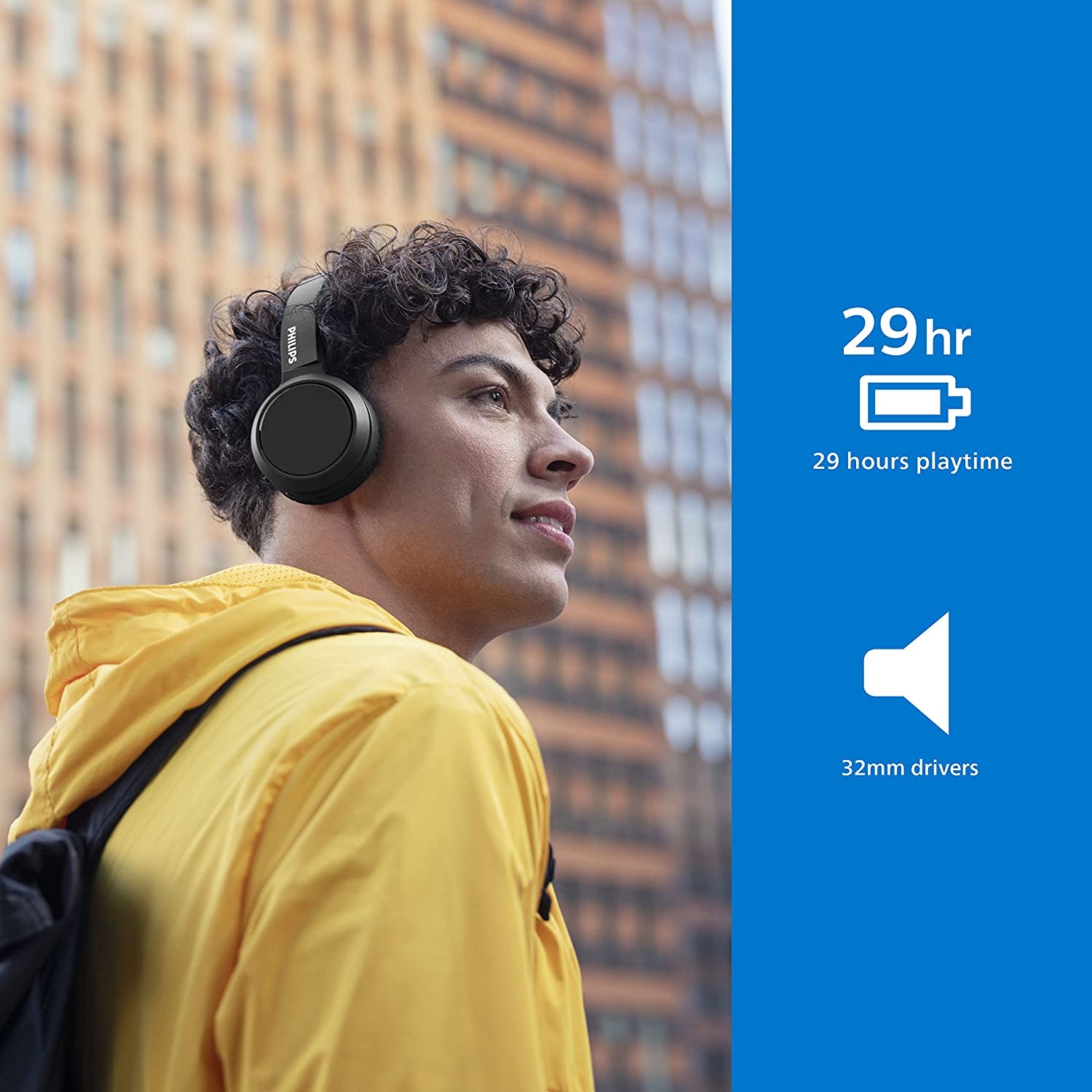 Philips H4205 On-Ear Wireless Headphones with 32mm Drivers and BASS Boost on-Demand, Blue - Image 3