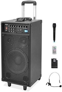 Pyle Wireless Portable PA System-400W Bluetooth Compatible Rechargeable Battery Powered Outdoor Sound Stereo Speaker Microphone