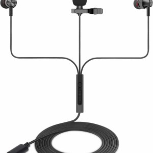 okcsc USB C Wired Headphones with Lavalier Microphone,A30 Type-C Professional Clip-On Lapel Microphone Earphones for Recording