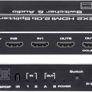 HDMI Switch 2x2, 2 Ports HDMI Switch Splitter 2 in 2 Out with IR Remote Control, Support HDMI 2.0, HDCP 2.2, Ultra HD, 4K x