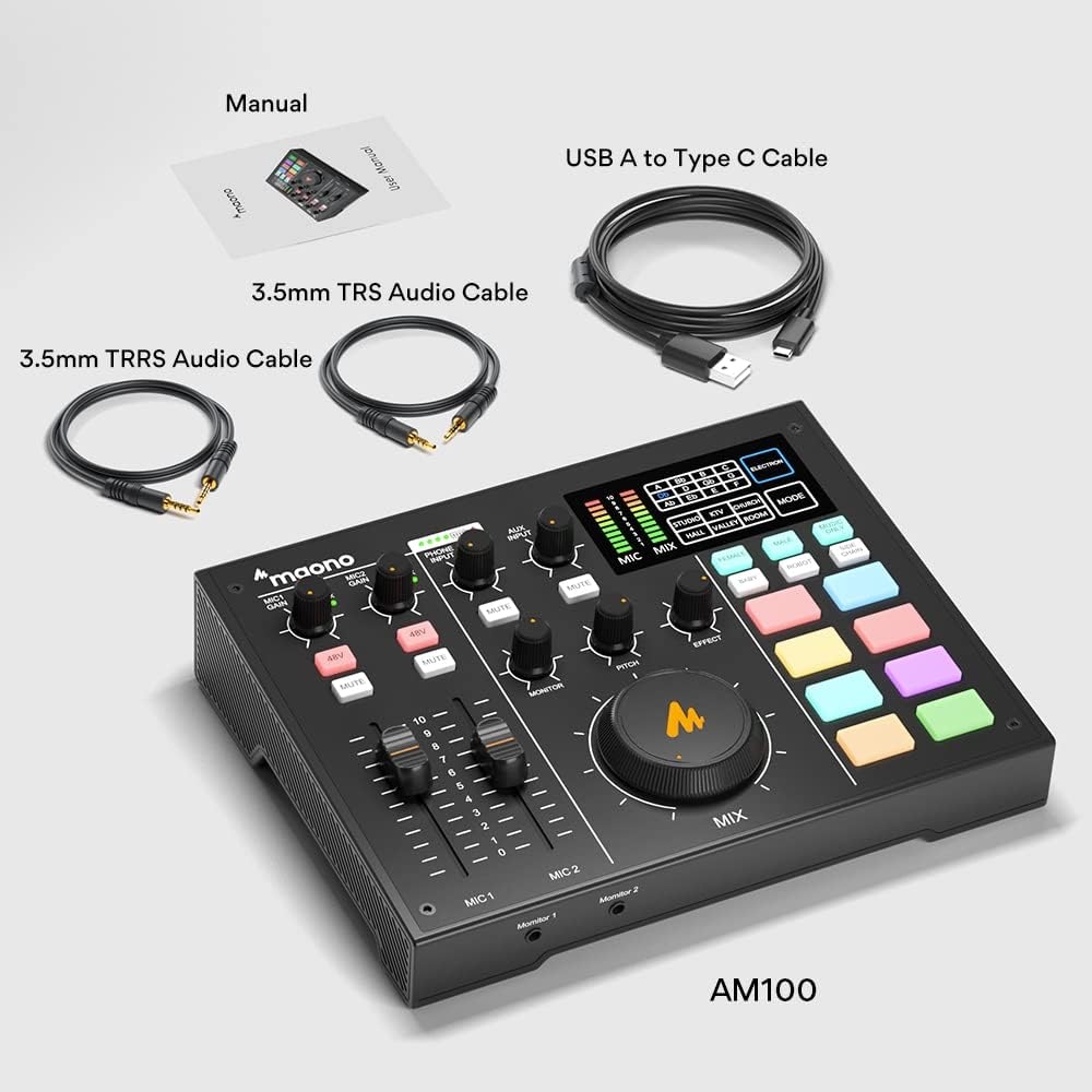 Audio Interface with DJ Mixer and Sound Card, Maonocaster Portable ALL-IN-ONE Podcast Production Studio with XLR Condenser - Image 9