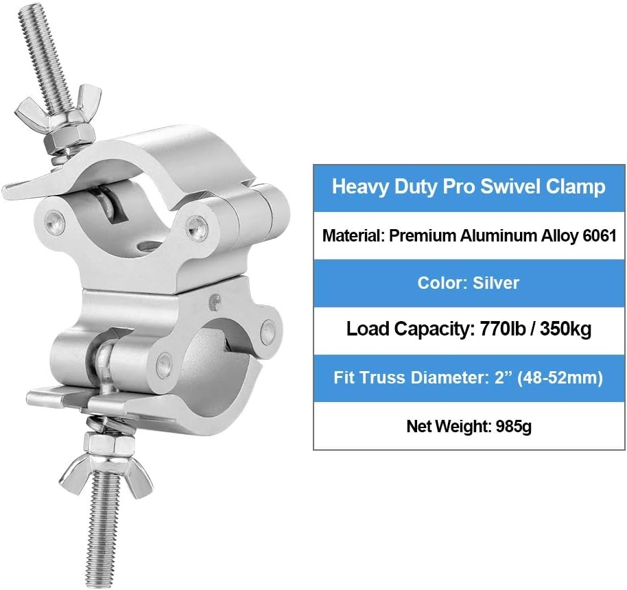 2 Inch Pro-Swivel Truss Clamp, 2 Pack HiLite Heavy Duty 770lb Swivel Coupler Truss Clamps, Dual Head Turn As Needed Two 360 - Image 7