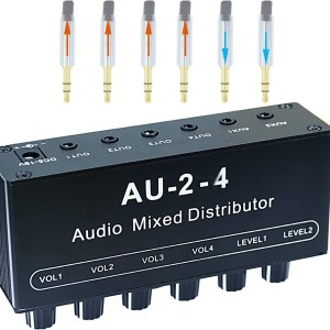 1/8" aux Input Mixing 2 in 4 Channel Way Out Headset Box Headphone Amplifier 3.5mm Mixer 1/8 inch Stereo Audio Amp with