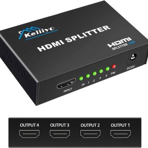 KELIIYO Hdmi Splitter 1 in 4 Out V1.4b Powered Hdmi Video Splitter with AC Adaptor Duplicate/Mirror Screen Monitor Supports