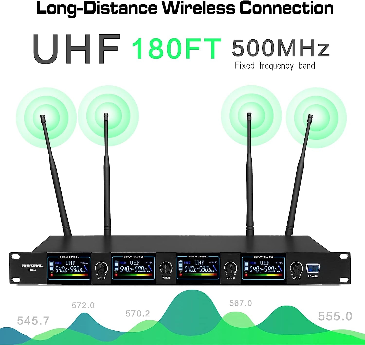UHF Wireless Microphone System with 4 Cordless Handheld Dynamic Mic, 180ft Range Transmission, for Karaoke Wedding Party Church - Image 3