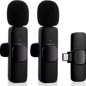 Wireless Lavalier Microphone for Type-C Phone, Plug-Play Wireless Mic with 2 Microphone for USB-C Android Phone Video Recording,