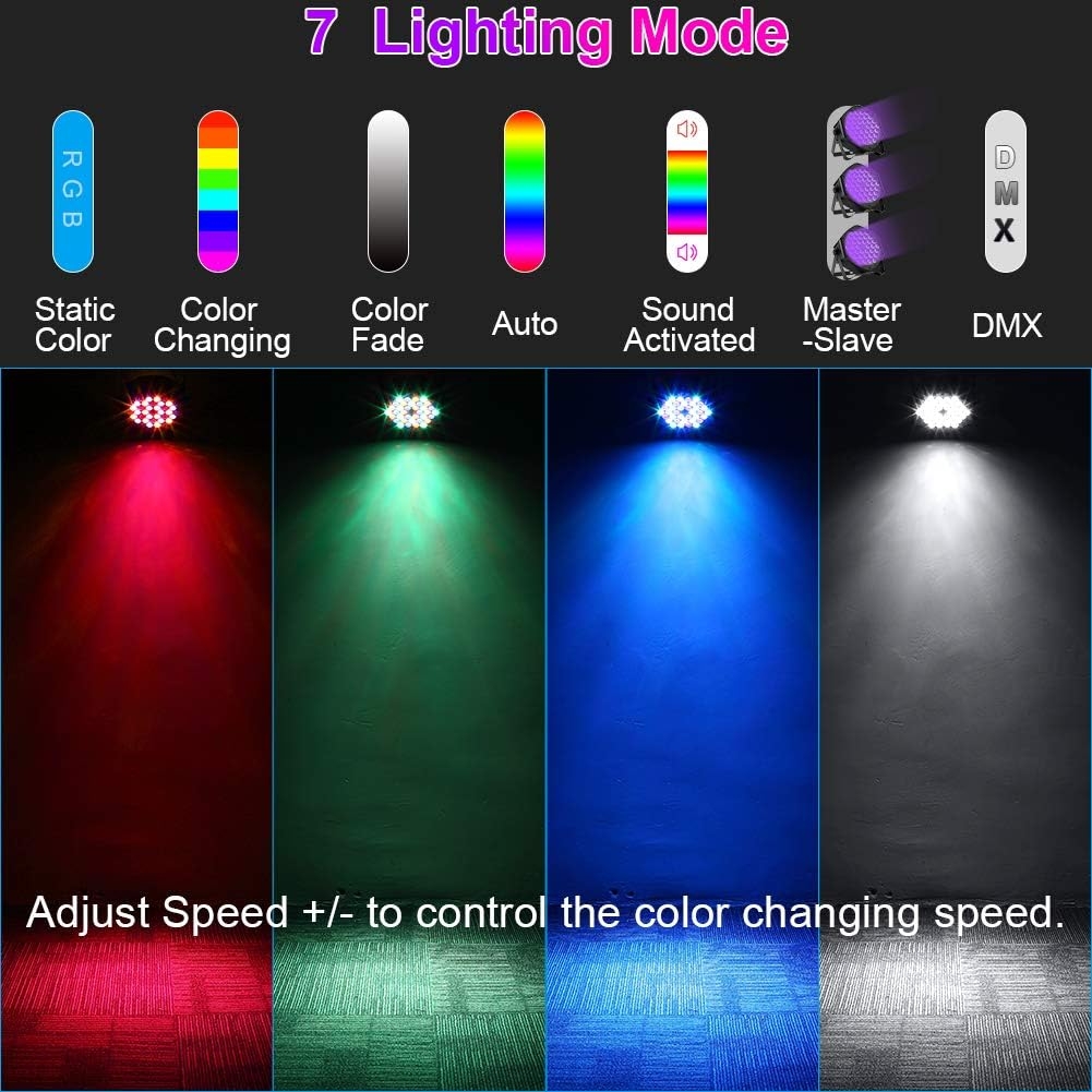 Litake DJ Par Lights, RGB 36 LED Stage Lights Sound Activated,Remote & DMX Controlled LED Uplights,7 Modes Uplighting for Dance - Image 4