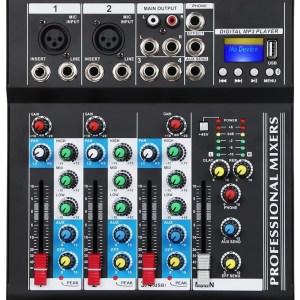 Depusheng HT7 Bluetooth Portable Audio Mixer w/USB DJ Sound Mixing Console MP3 Jack 48V Power for Computer Recording, 7-Channel