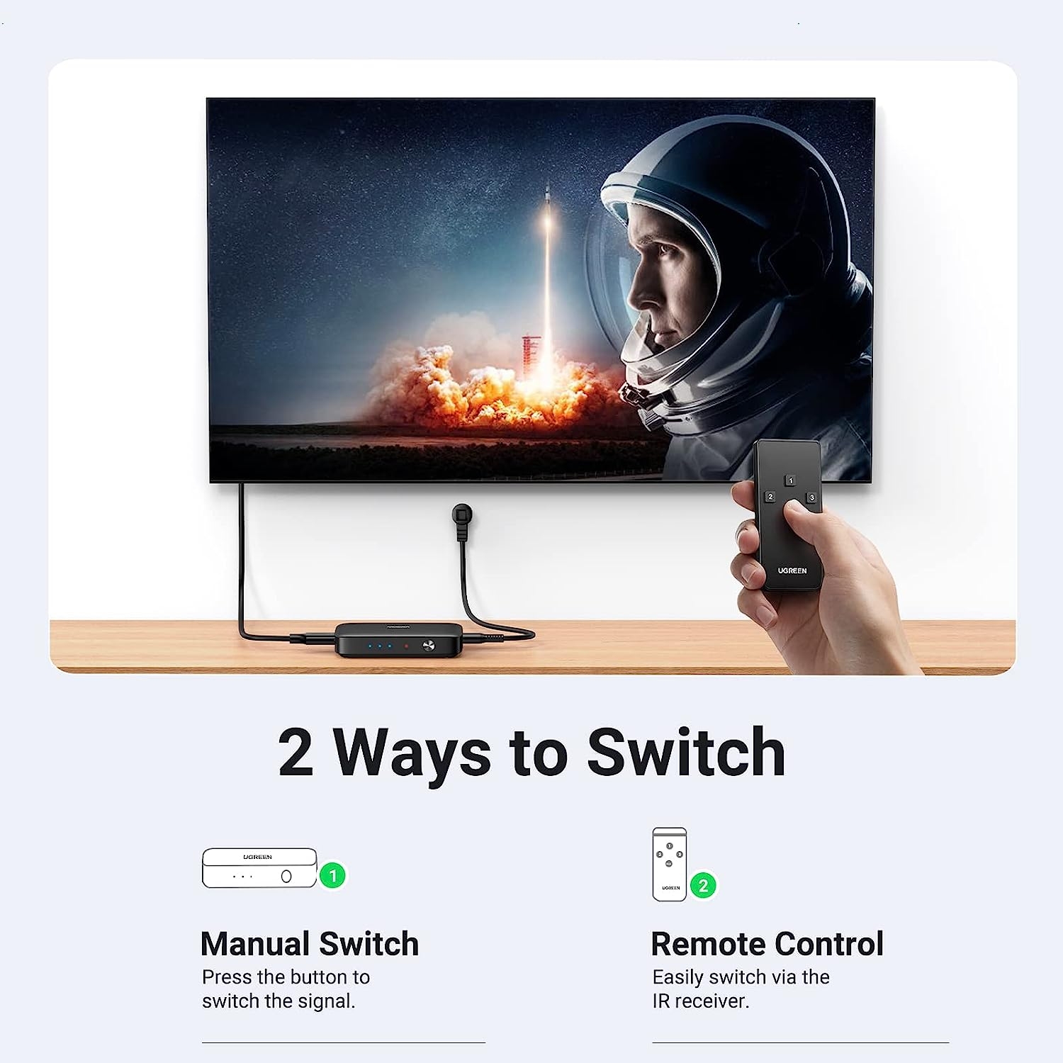 UGREEN HDMI Switch 3 in 1 Out 4K HDMI Switcher Splitter, 4K 30Hz HDMI Switch with Remote HDMI 3 Port Box Hub Supports HDR CEC 3D - Image 3