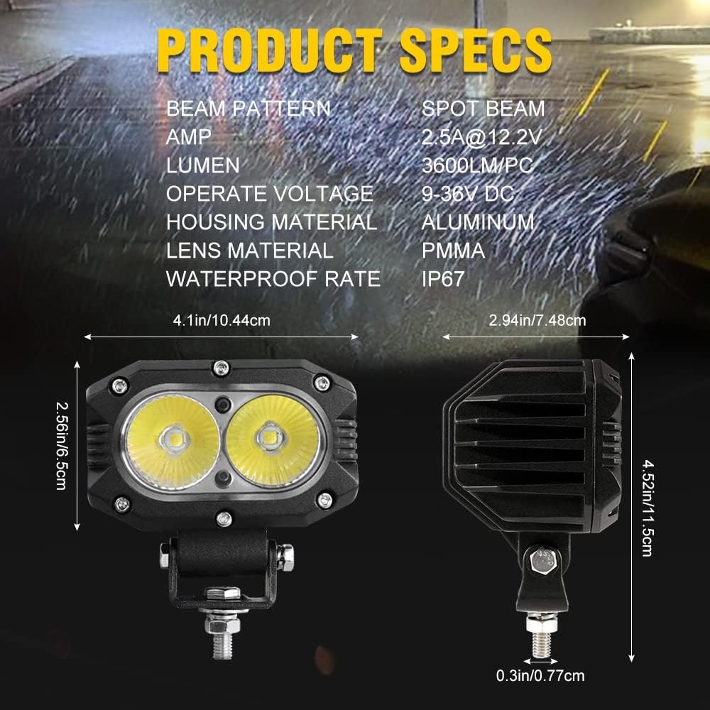 Samman 4 Inch LED Pod Light 40W Flood Beam Work Light Bar 4000LM Pods Light 6000K White Light Off Road Driving Lights for Truck - Image 4