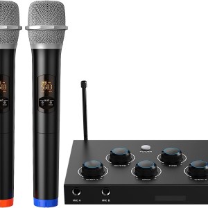 DIGITNOW!Portable Karaoke Microphone Mixer System Set, with Dual UHF Wireless Mic, HDMI-ARC/Optical/AUX & HDMI In/Out in Singing