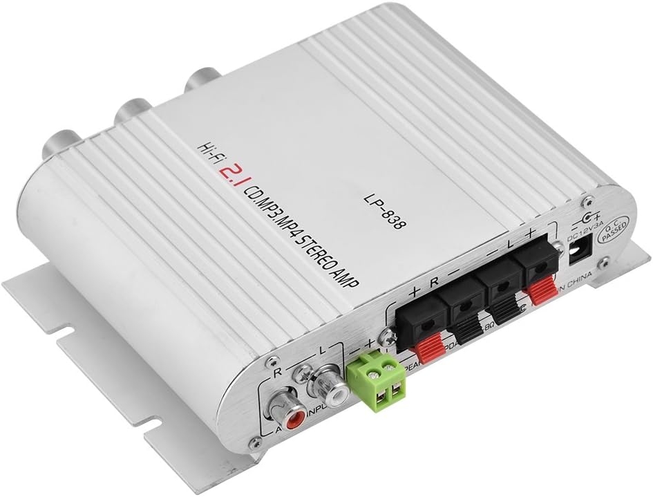 Junluck Amp, Power Amplifier, Lightweight Stereo Power Amplifier, Stereo Amplifier, for Vehicle for Home(Silver)