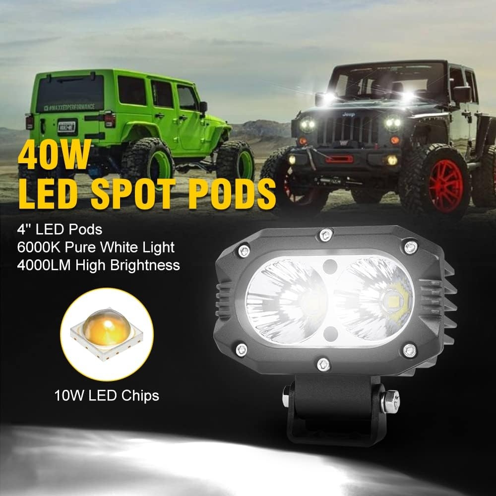 Samman 4 Inch LED Pod Light 40W Flood Beam Work Light Bar 4000LM Pods Light 6000K White Light Off Road Driving Lights for Truck - Image 2