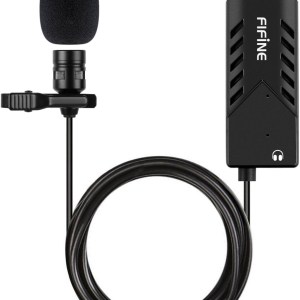 Fifine USB Lavalier Lapel Microphone, Clip-on Cardioid Condenser Computer Mic Plug and Play USB Microphone with Sound Card for