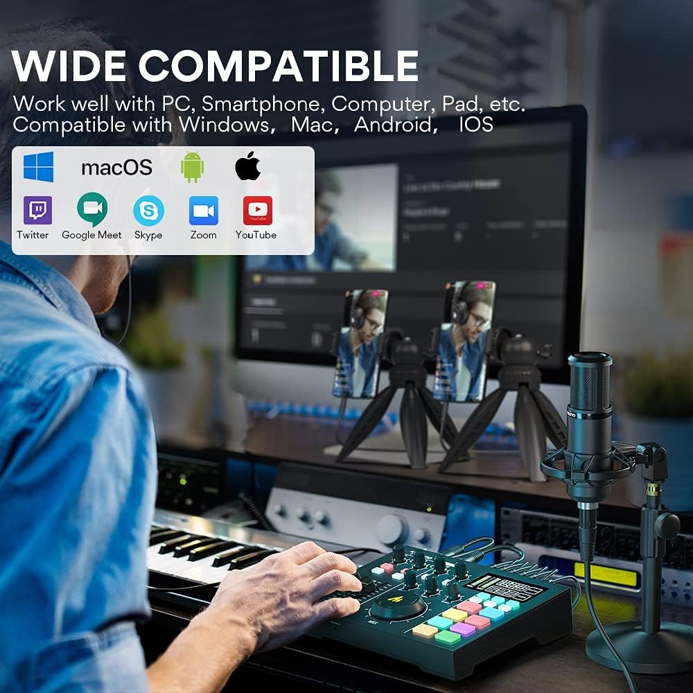 Audio Interface with DJ Mixer and Sound Card, Maonocaster Portable ALL-IN-ONE Podcast Production Studio with XLR Condenser - Image 8