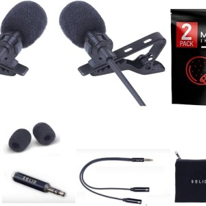 Solid Clip On Lavalier Lapel Microphone 2 Pack Set for iPhone and Android Vlogging, Interview, Selfie Videos