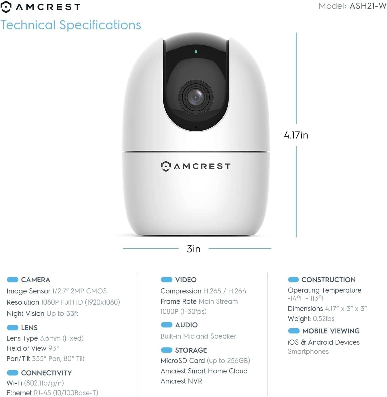 Amcrest 1080P WiFi Camera Indoor, Nanny Cam, Dog Camera, Sound & Baby Monitor, Human & Pet Detection, Motion-Tracking, Phone - Image 3