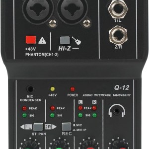 XTUGA 2 Channel Audio Mixer - DJ Sound Controller Interface with USB Soundcard for PC Recording, XLR and 3.5mm Microphone Jack,