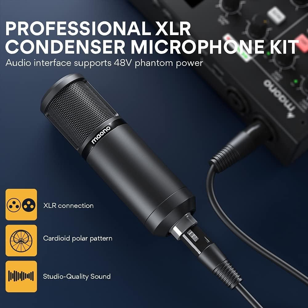 Audio Interface with DJ Mixer and Sound Card, Maonocaster Portable ALL-IN-ONE Podcast Production Studio with XLR Condenser - Image 15