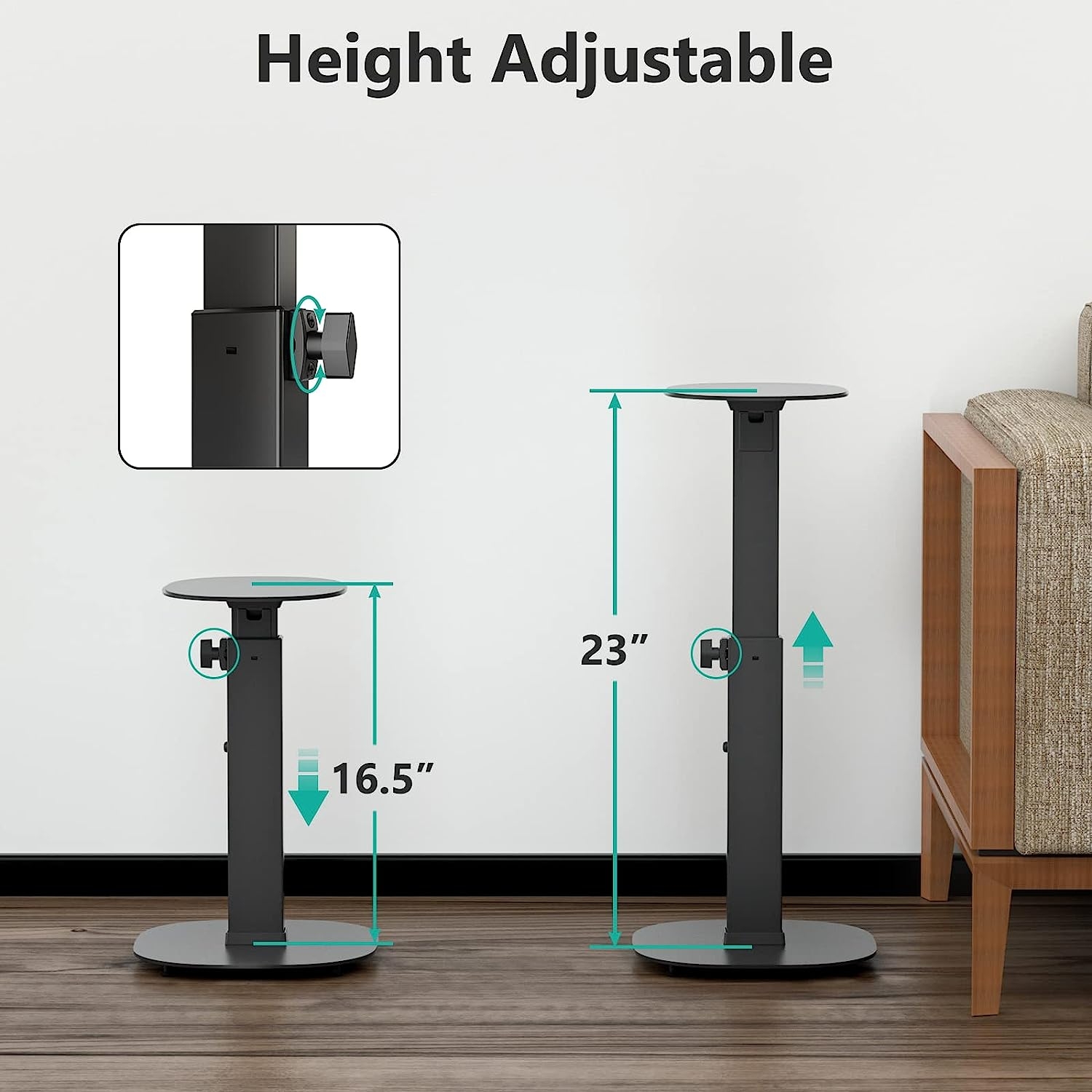 WALI Universal Speaker Stands, Surround Sound Speaker Stands for Satellite & Bookshelf Speakers Up to 22lbs, Height Adjustable - Image 3