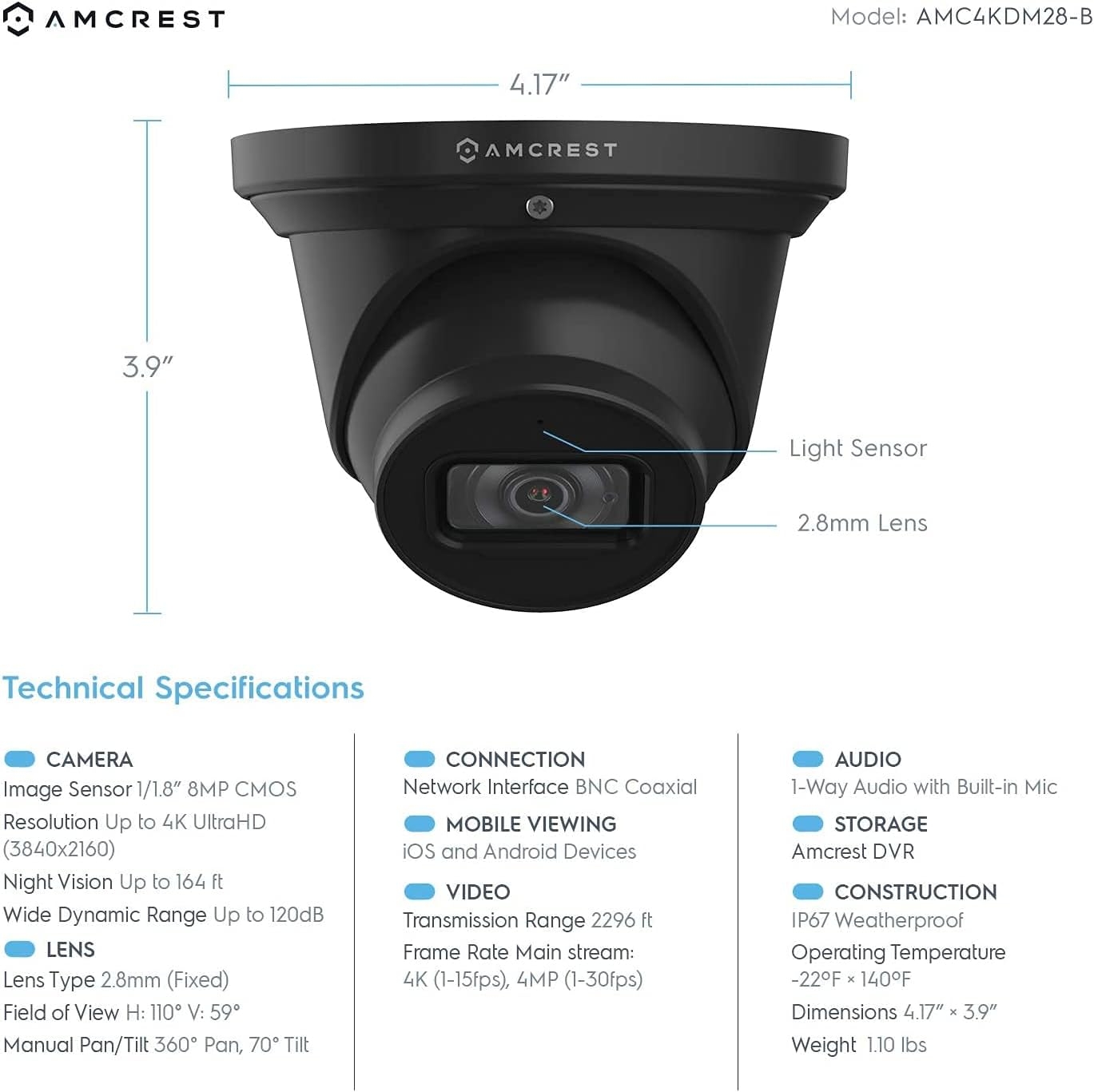 Amcrest ProHD 4K Dome Outdoor Security Camera, 4K (8-Megapixel), Analog Camera (Not PoE, WiFi, or IP Camera), IP67 Weatherproof - Image 4