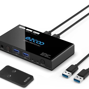 USB 3.0 Switch 2 Computers Share 4-Port USB3.1 USB3.0 - Select 2 PC by One Panel Button or IR Remote, 4 USB Peripheral Hub for