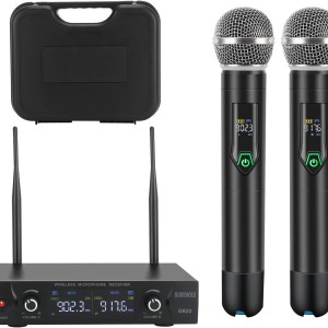 GUDEHOLO Wireless Microphone System with case, Metal UHF Dual Handheld 20 Channels Professional Cordless Mic System for Church,