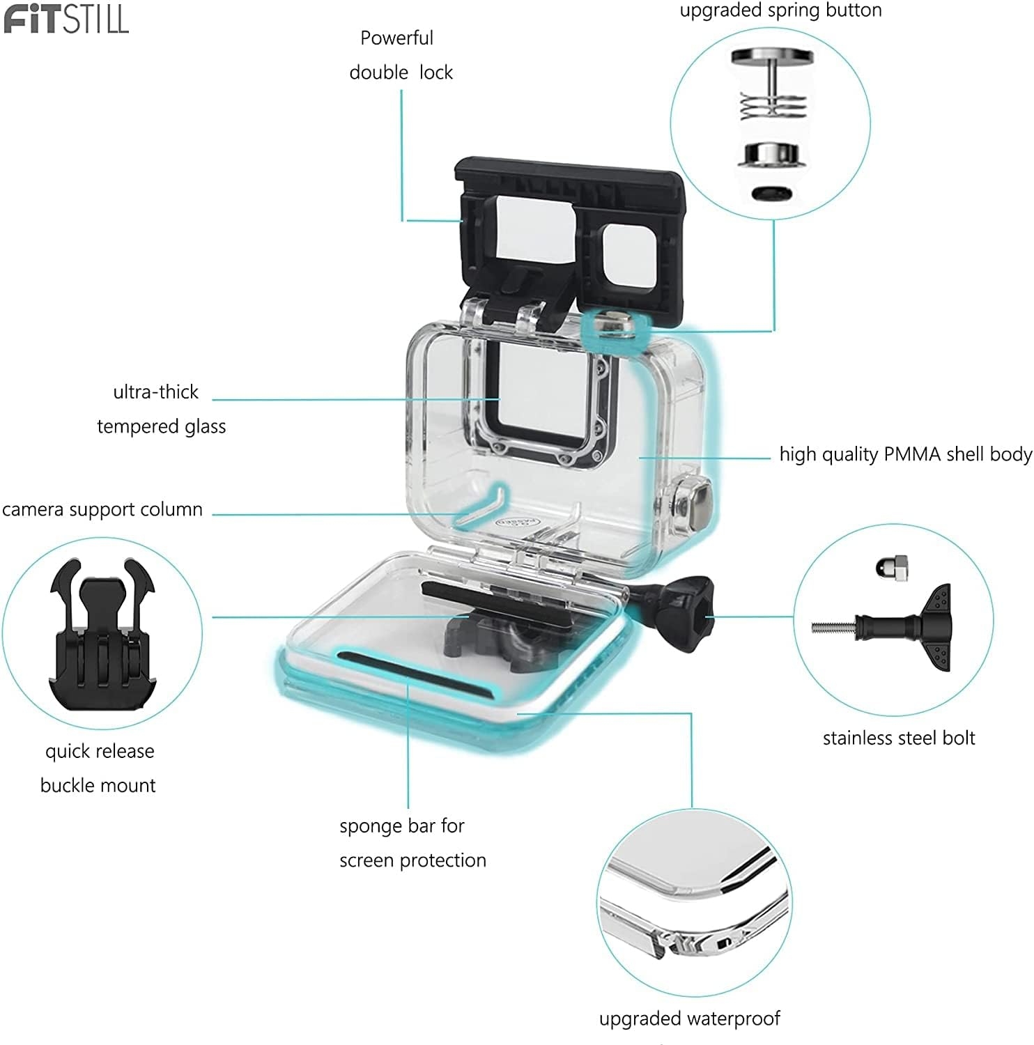 FitStill 60M Waterproof Case for GoPro Hero 11 Black/Hero 10 Black/Hero 9 Black, Protective Underwater Dive Housing Shell with - Image 46