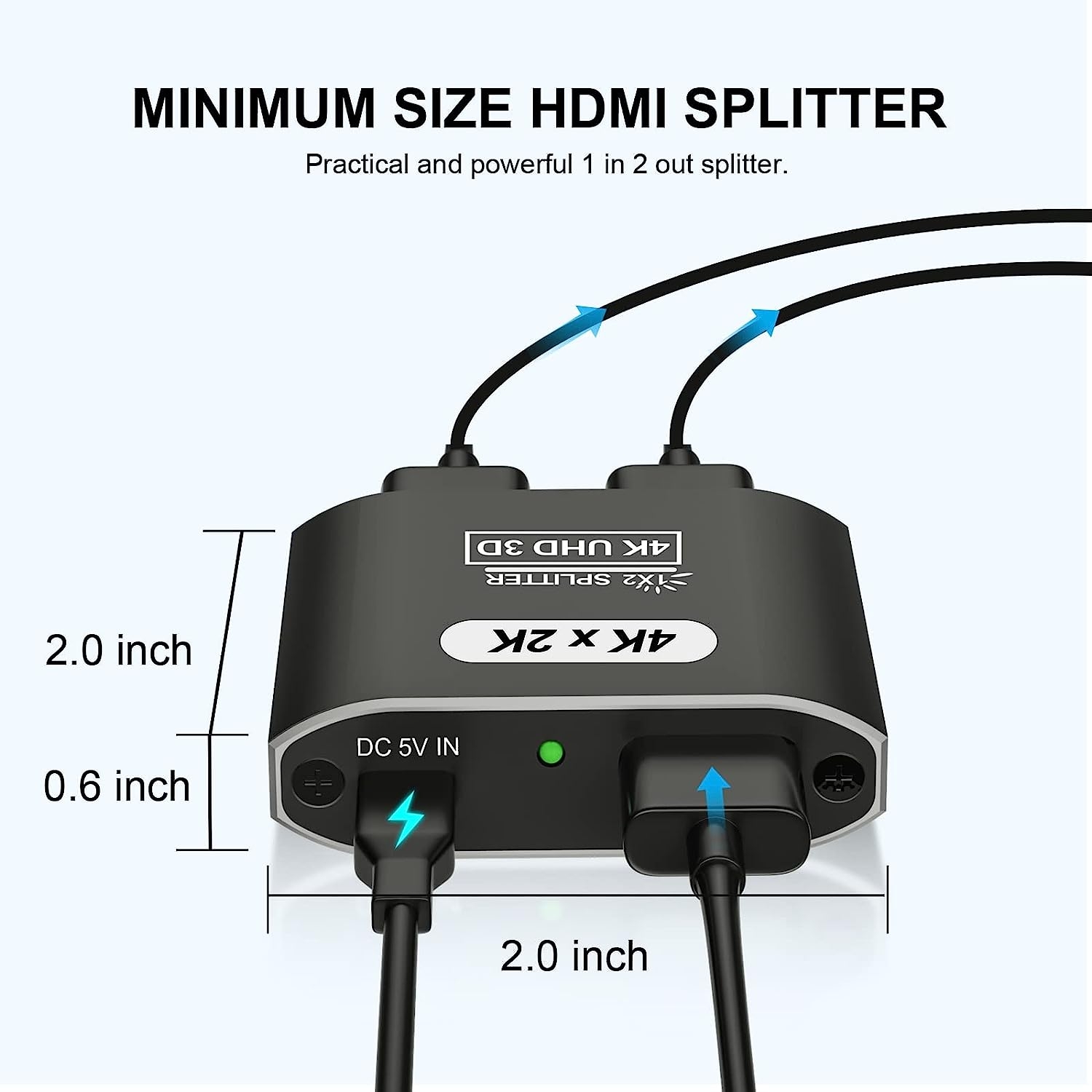 HDMI Splitter 1 In 2 Out, 4K@30Hz HDMI Splitter for Dual Monitors, Aluminum Powered HDMI Spliter for Mirror Screen,1x2 HDMI - Image 6