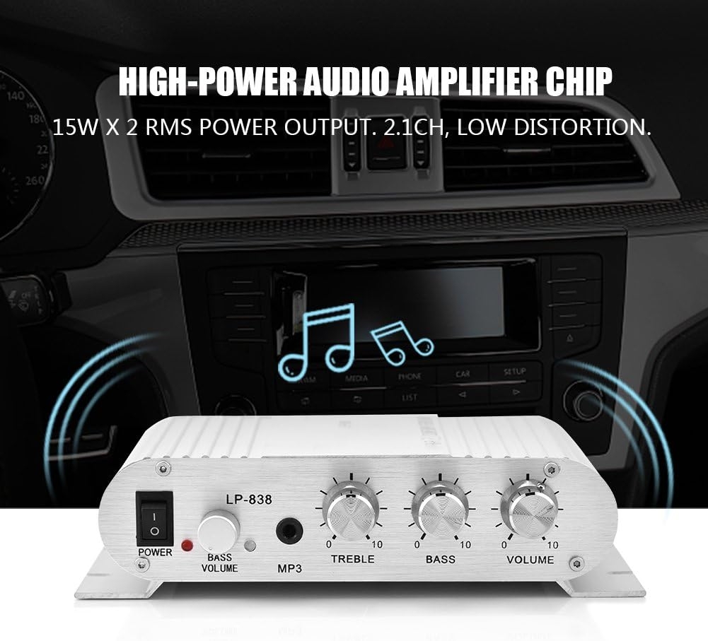 Junluck Amp, Power Amplifier, Lightweight Stereo Power Amplifier, Stereo Amplifier, for Vehicle for Home(Silver) - Image 7