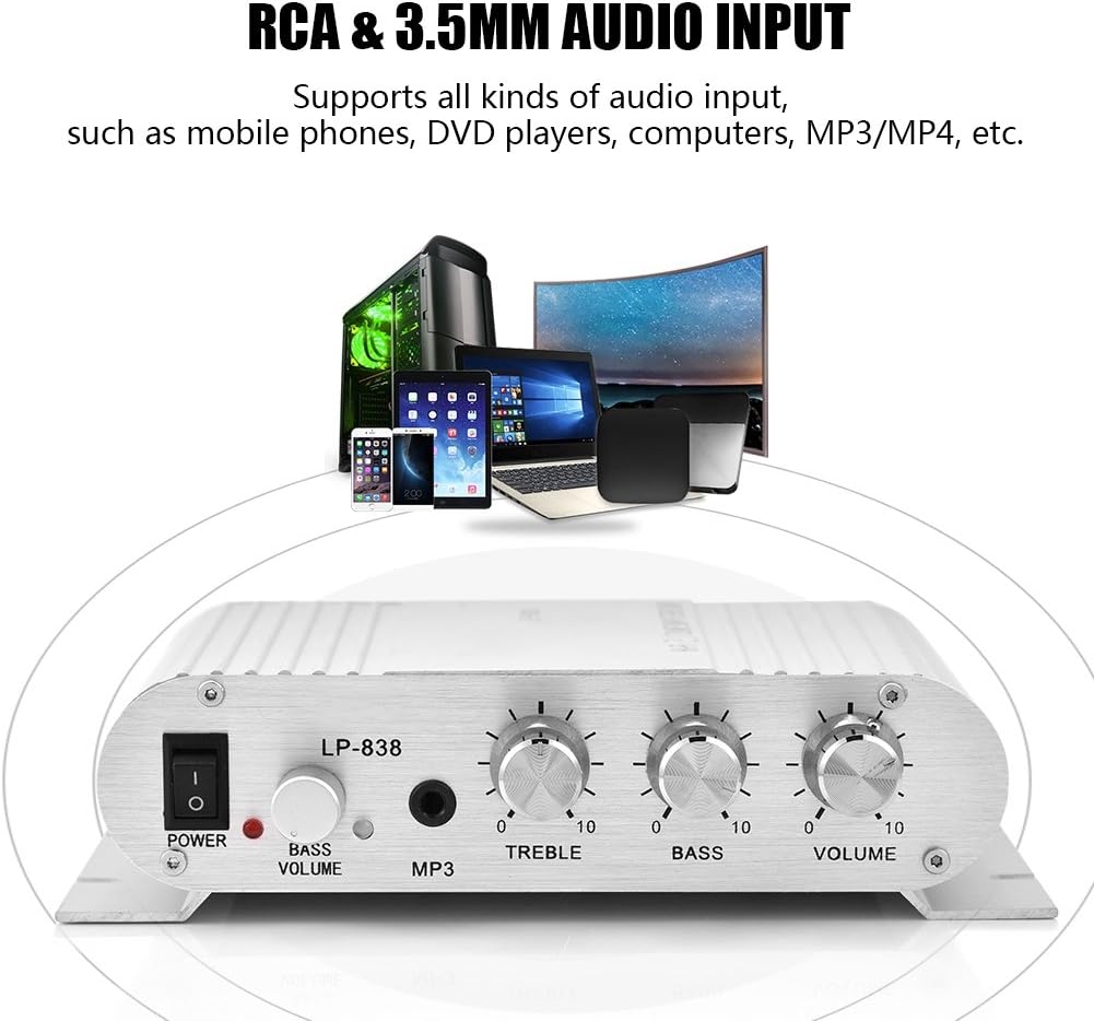 Junluck Amp, Power Amplifier, Lightweight Stereo Power Amplifier, Stereo Amplifier, for Vehicle for Home(Silver) - Image 2