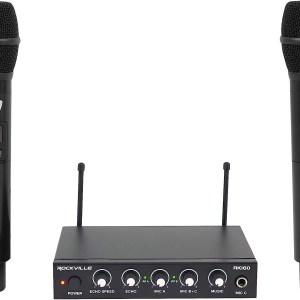 Rockville RKI60 Dual UHF 8 Chan Wireless Microphone Karaoke Interface+Mic Mixer,Black