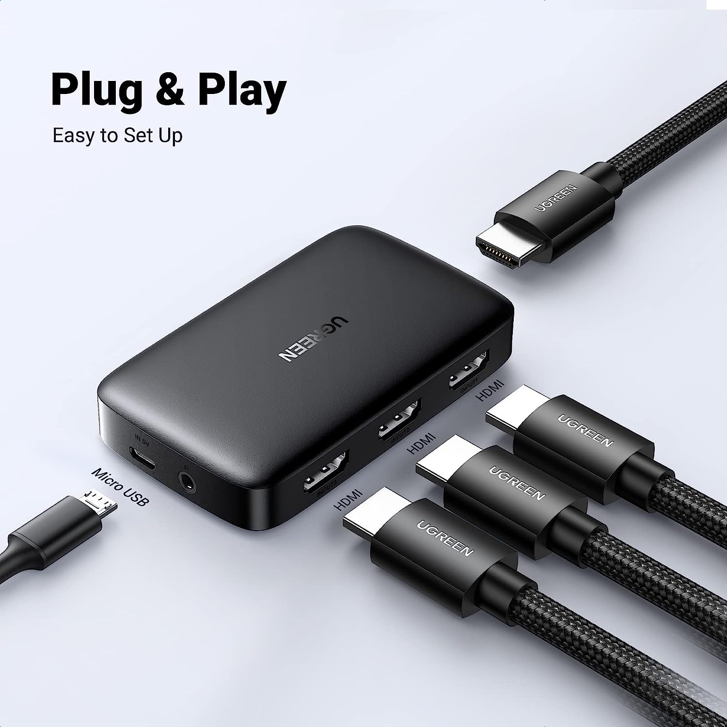 UGREEN HDMI Switch 3 in 1 Out 4K HDMI Switcher Splitter, 4K 30Hz HDMI Switch with Remote HDMI 3 Port Box Hub Supports HDR CEC 3D - Image 7