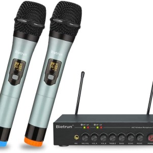 Wireless Microphones with Echo, Easy-to-Use, Auto Connect, 160 ft Range, 1/8''＆1/4''Output, Bietrun UHF Dual Channel Cordless