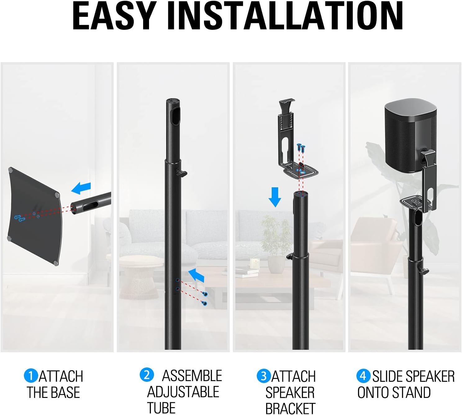 Mounting Dream Speaker Stands for SONOS ONE, ONE SL, Play:1, Height Adjustable Up to 48.3", Set of 2 Surround Sound Speaker - Image 12