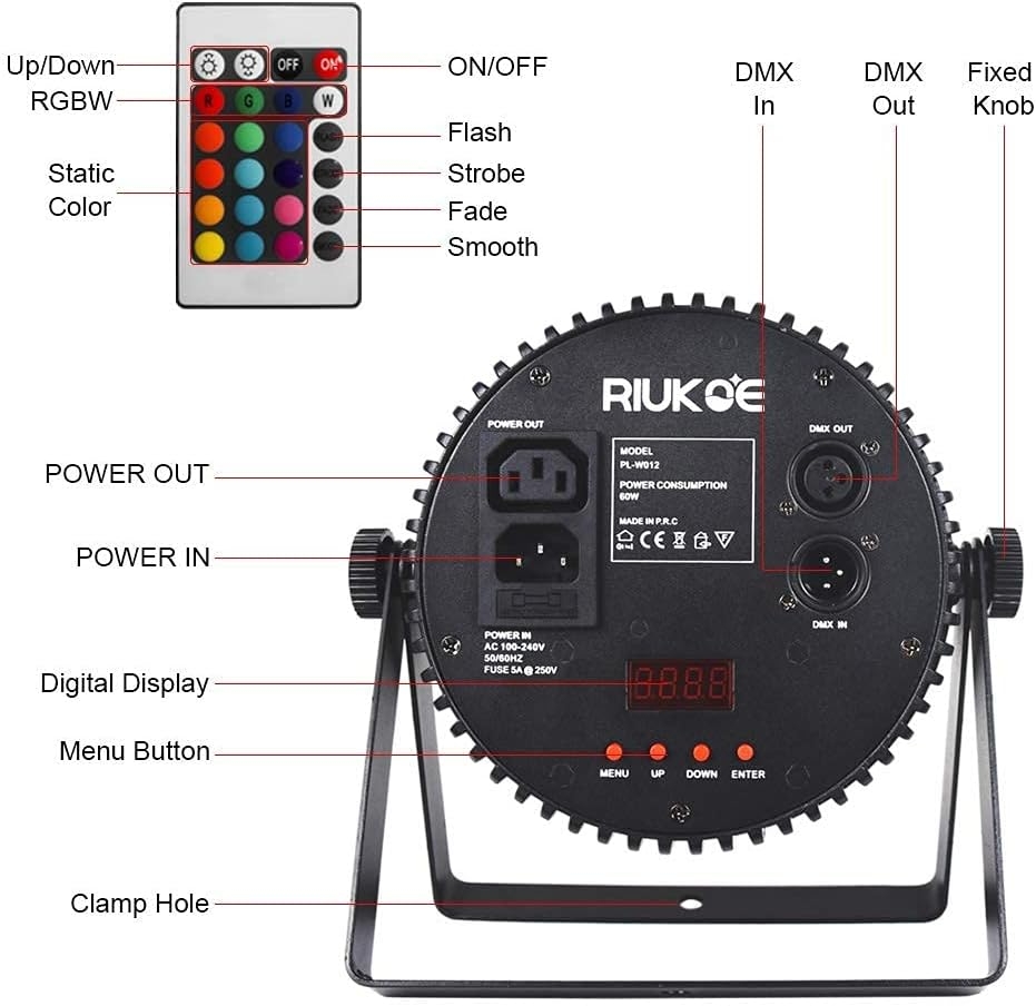 RIUKOE Stage Light Led Par Aluminum Cast Fanless Accent Light DMX RGBW 96W Dj Lights Sound Activated Powerful SlimPAR Led Wash - Image 12