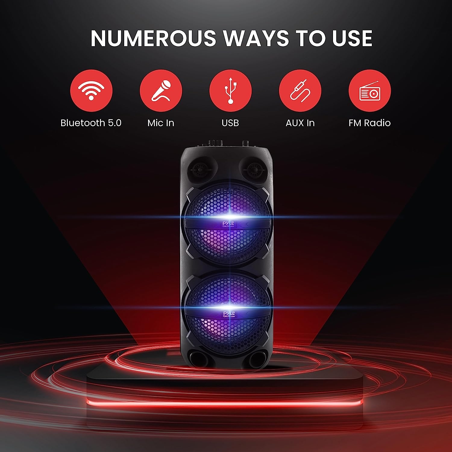 Portable Bluetooth PA Speaker - 240W Dual 8" Rechargeable Indoor/Outdoor BT Karaoke Audio System - TWS, Party Lights, LED - Image 3