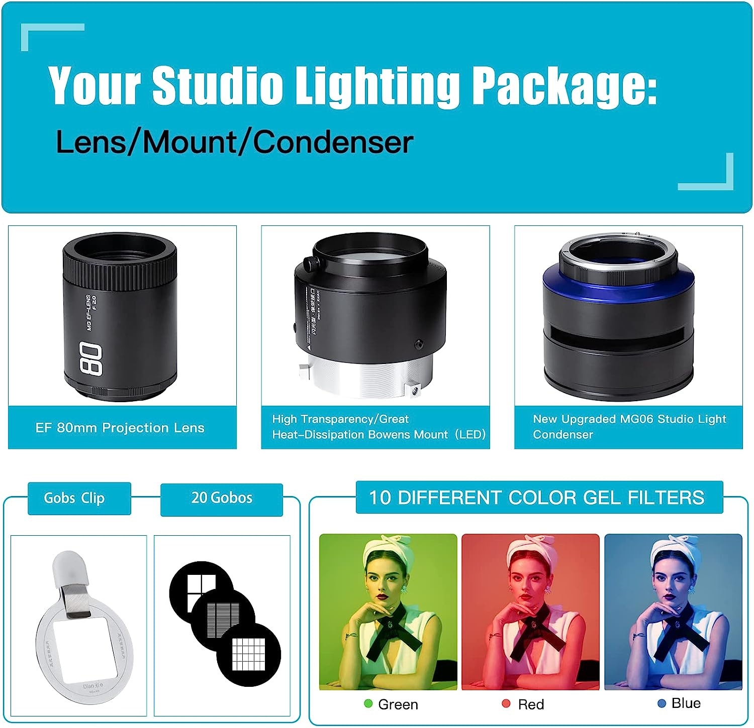 Bowens Optical snoot Studio conical condenser beam special effect spotlight photography accessory with 80mm lens and built-in - Image 2